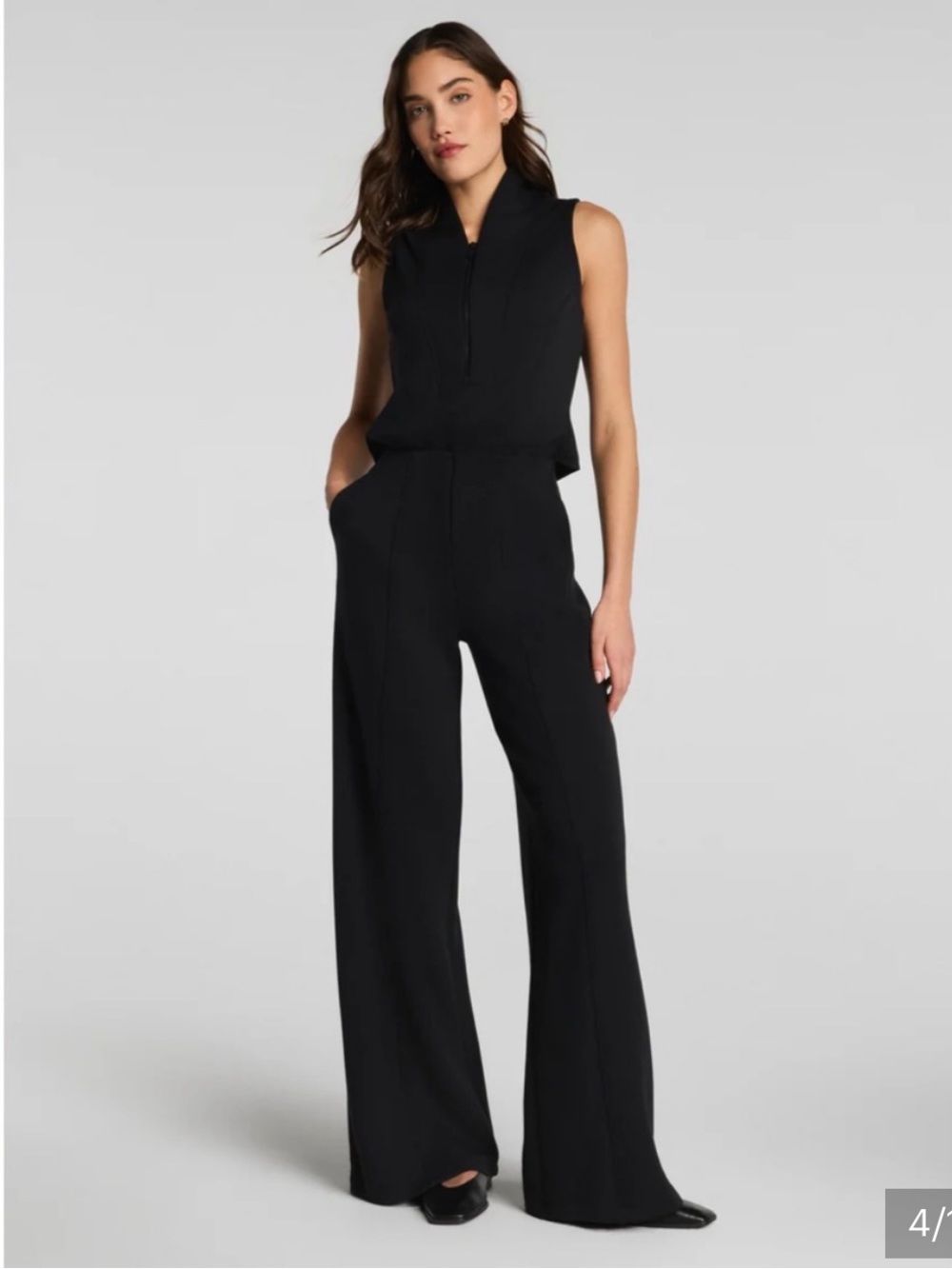 SPANX AirEssentials Shawl Collar Half Zip Jumpsuit XS petite Very Black NWT - Picture 4 of 14